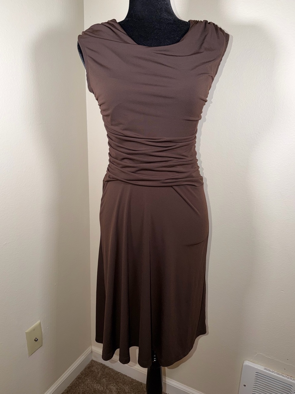 En Focus Brown Cowl Flowy Midi Dress Classic Dark Academia Office Siren Whimsy